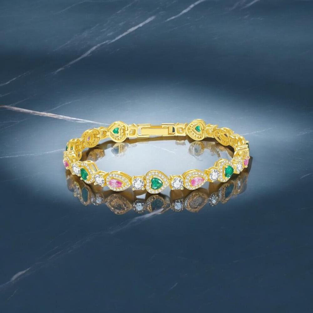 Pink Gemstone & Emerald Bracelet Link