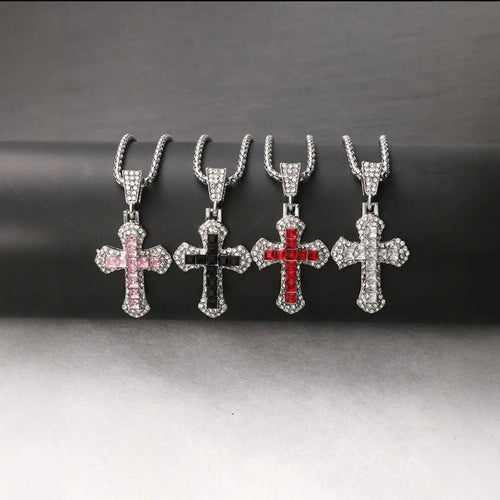 Diamond-Studded Religious Cross Pendant Chain