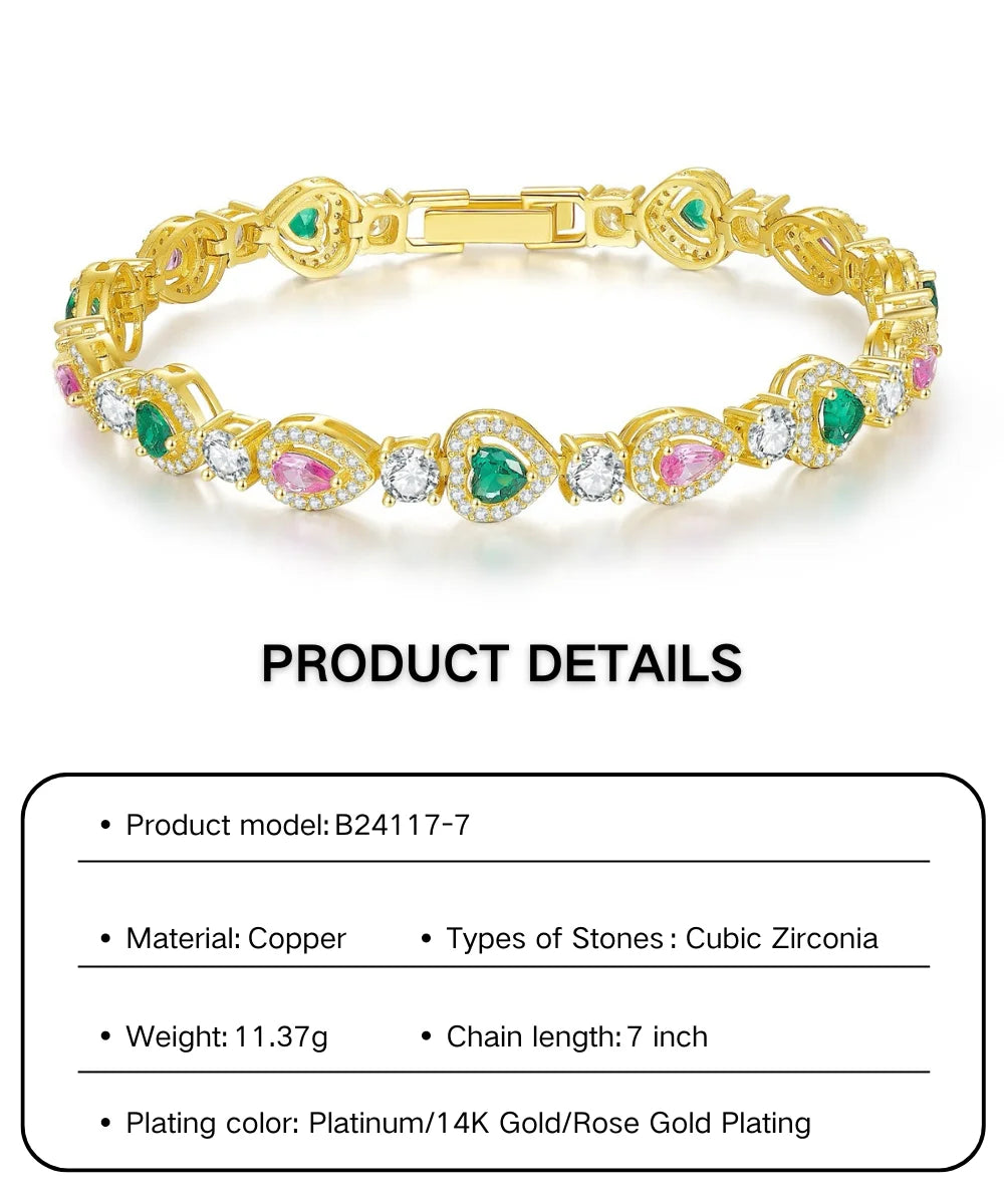 Pink Gemstone & Emerald Bracelet Link