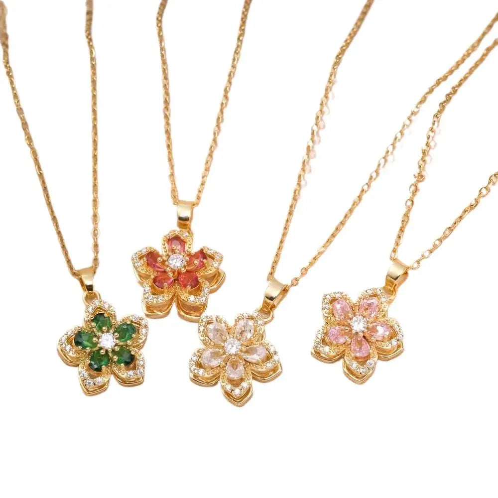 Rinestone Flower Pendant Necklace