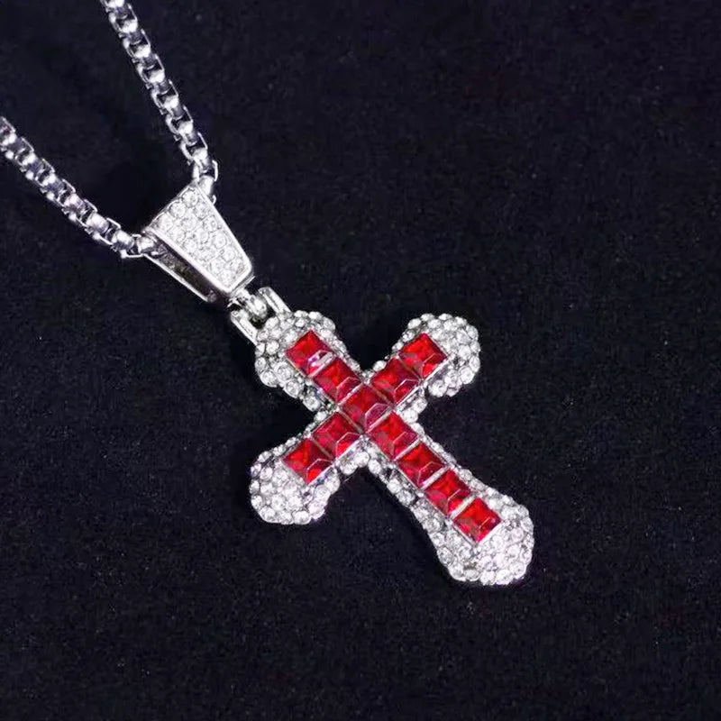 Diamond-Studded Religious Cross Pendant Chain