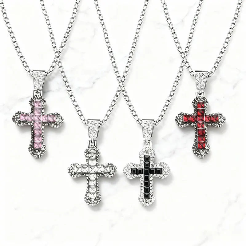 Diamond-Studded Religious Cross Pendant Chain