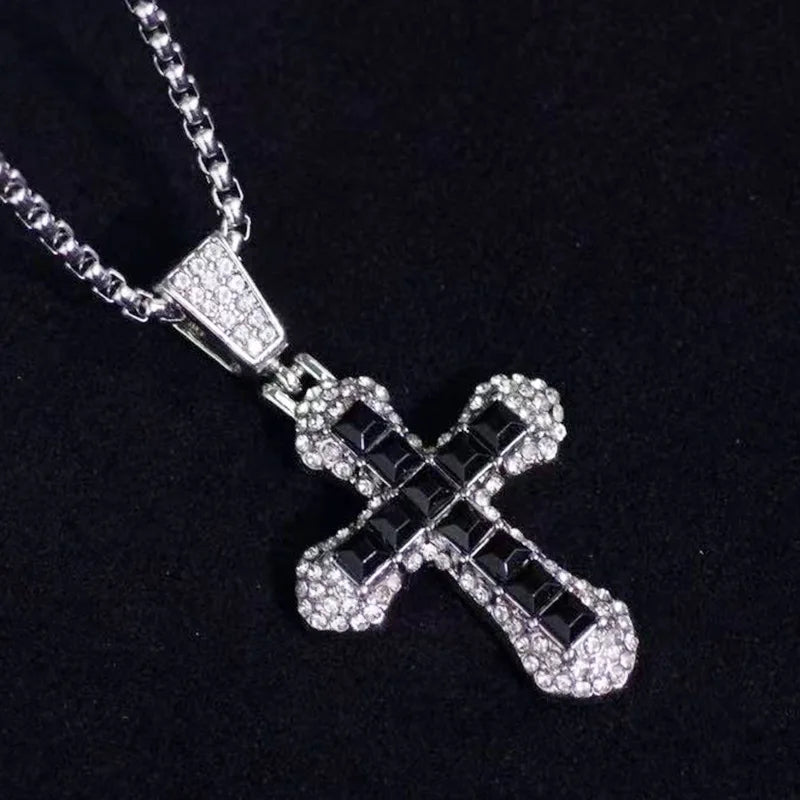 Diamond-Studded Religious Cross Pendant Chain