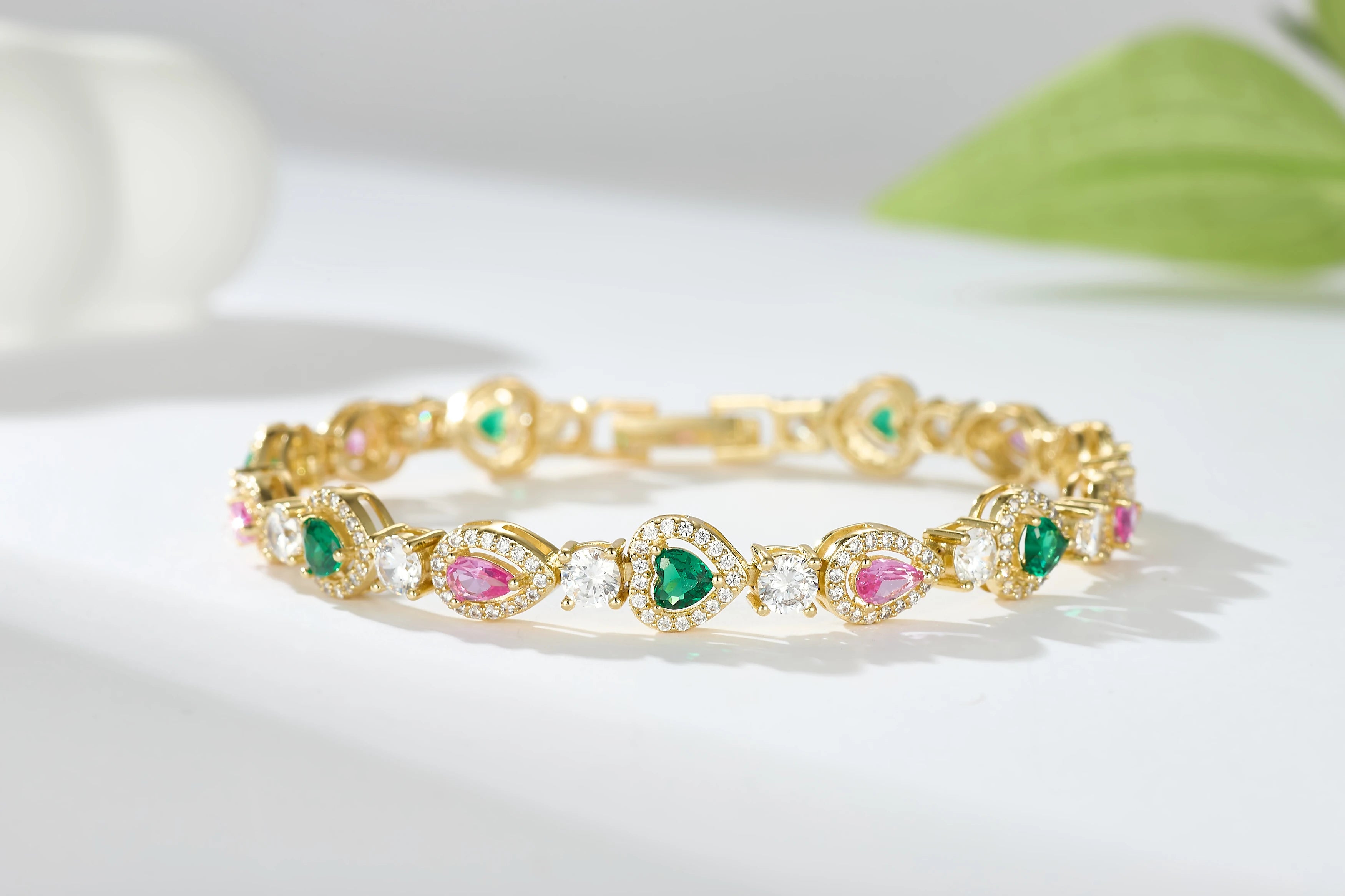 Pink Gemstone & Emerald Bracelet Link