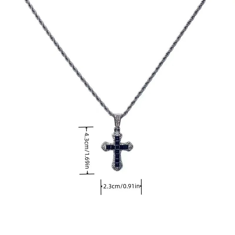 Diamond-Studded Religious Cross Pendant Chain