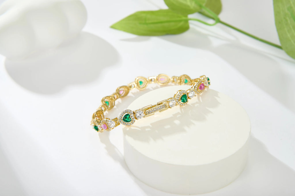 Pink Gemstone & Emerald Bracelet Link