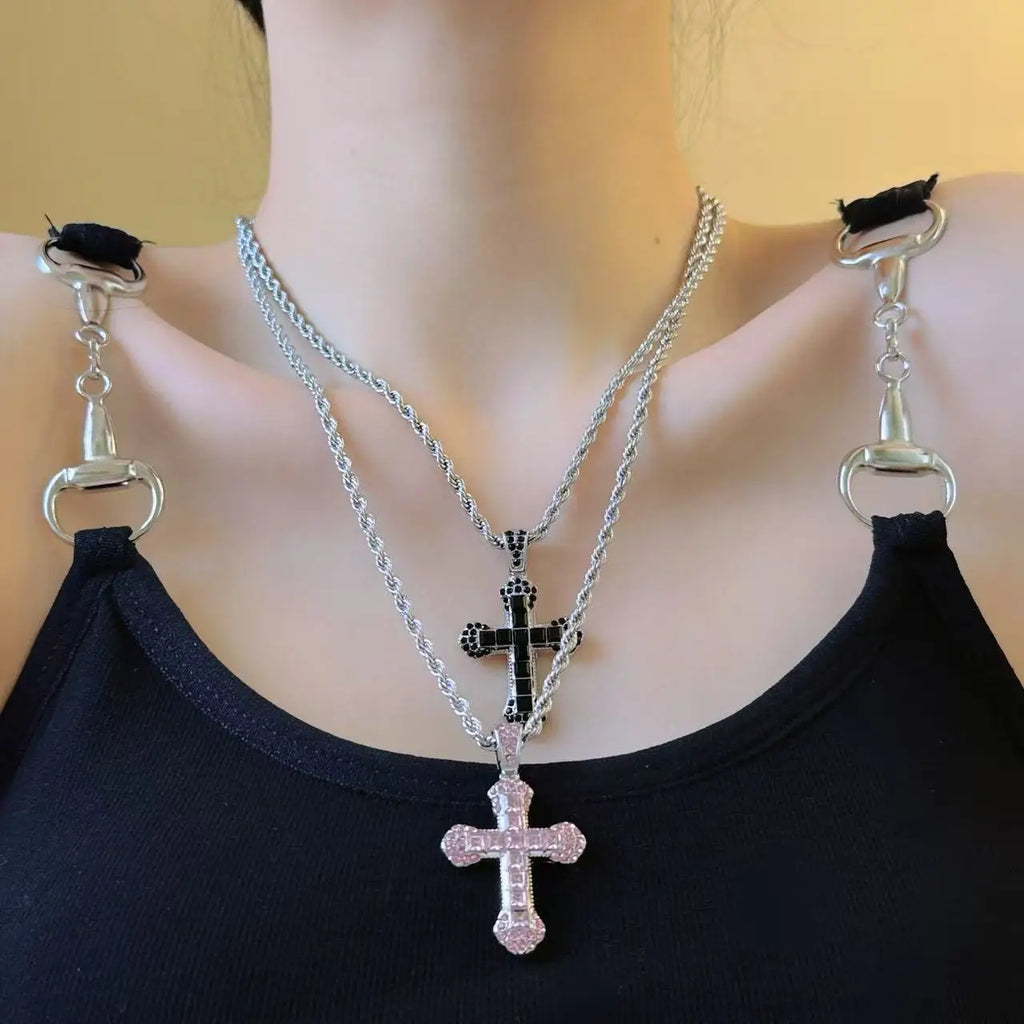 Diamond-Studded Religious Cross Pendant Chain