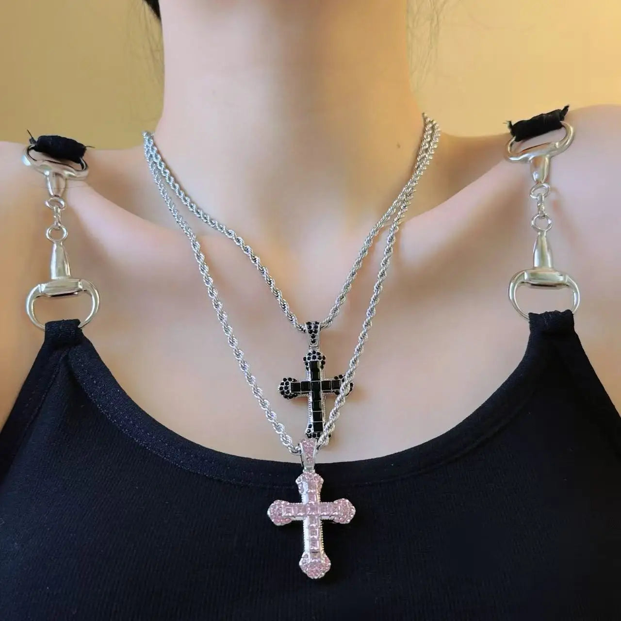 Diamond-Studded Religious Cross Pendant Chain