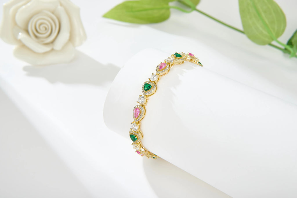 Pink Gemstone & Emerald Bracelet Link
