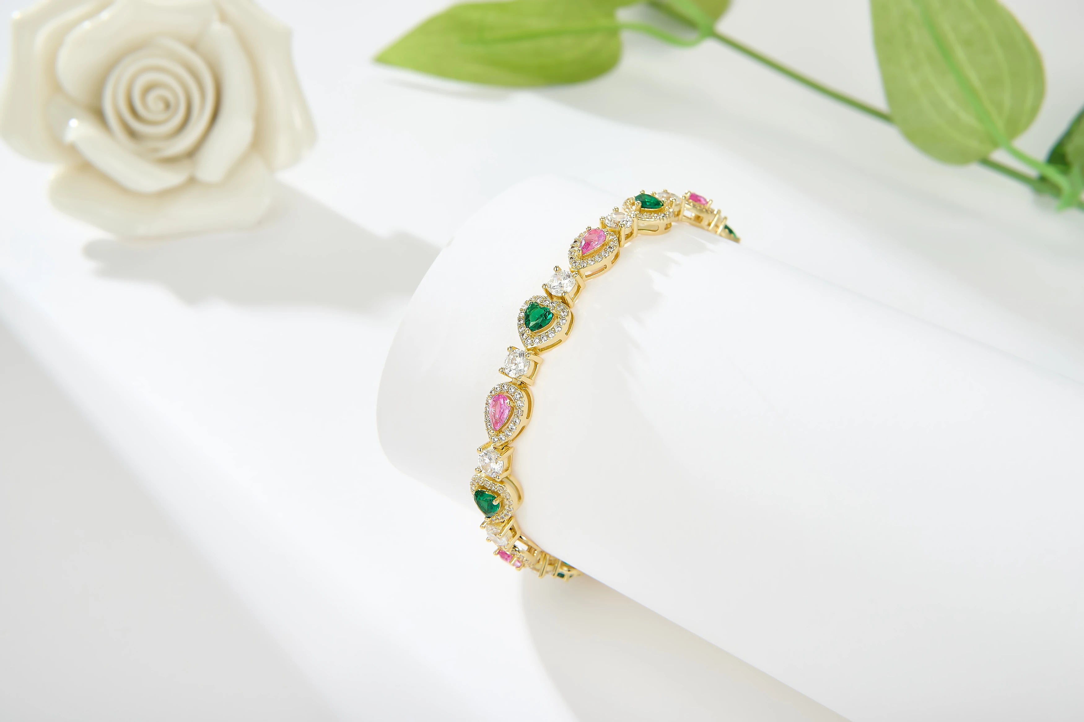 Pink Gemstone & Emerald Bracelet Link