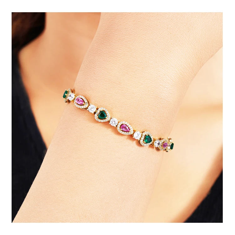 Pink Gemstone & Emerald Bracelet Link