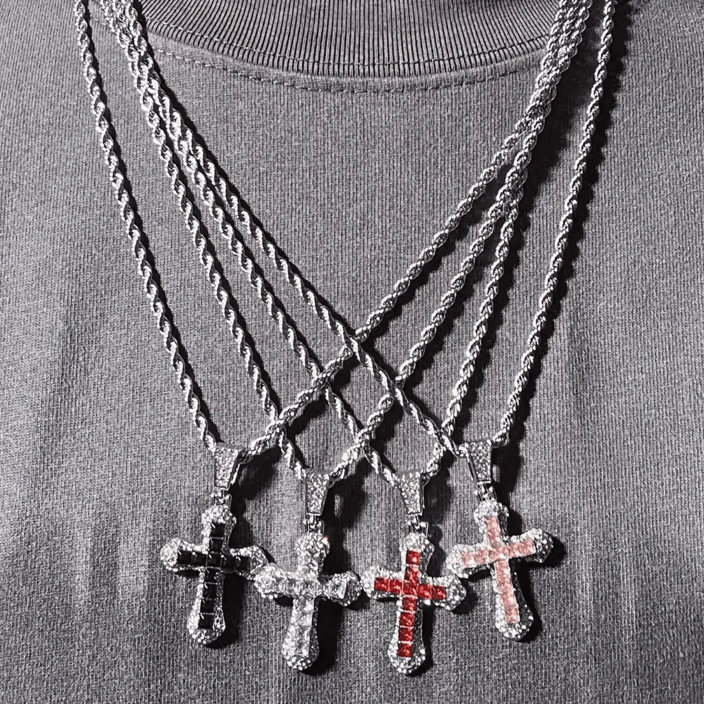 Diamond-Studded Religious Cross Pendant Chain