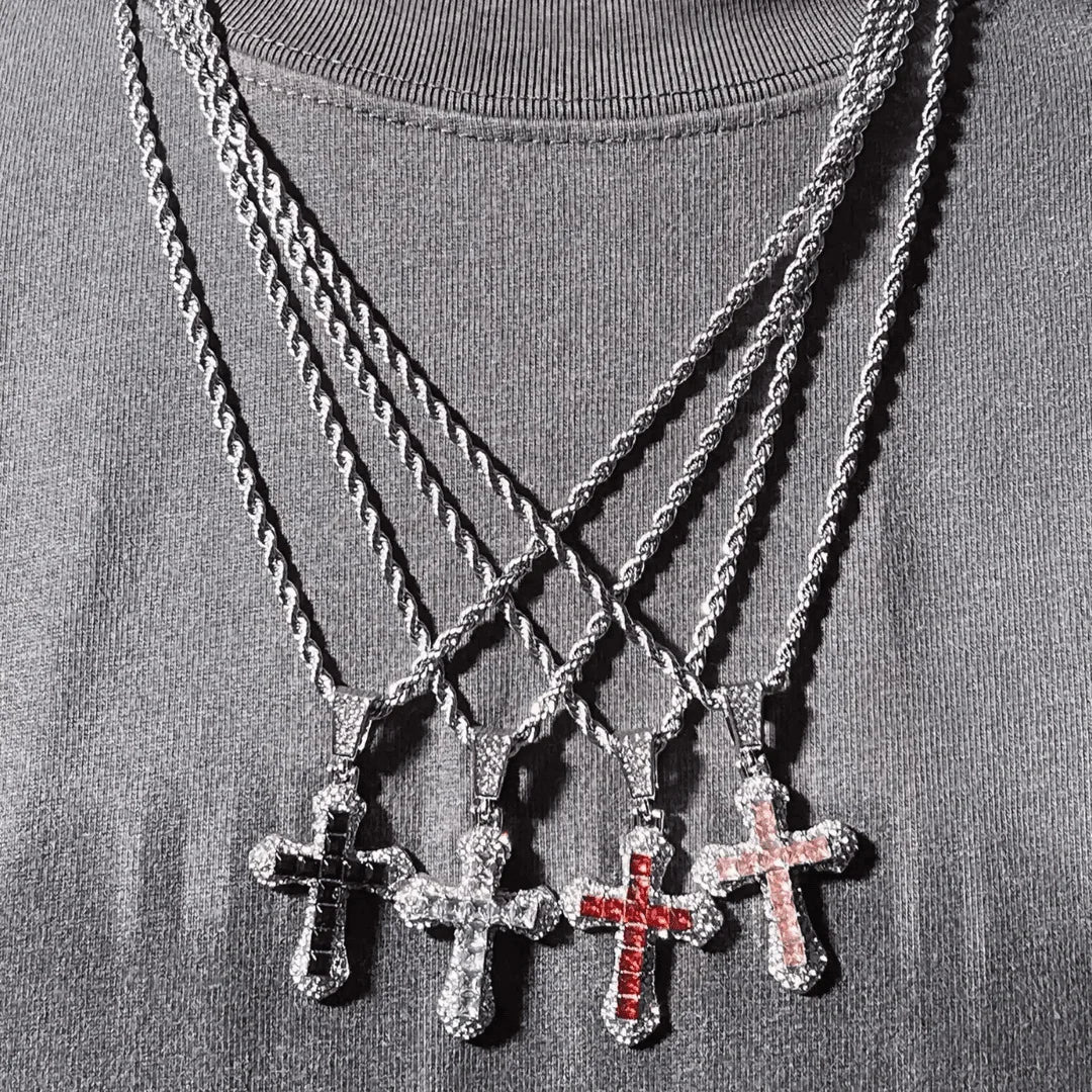 Diamond-Studded Religious Cross Pendant Chain