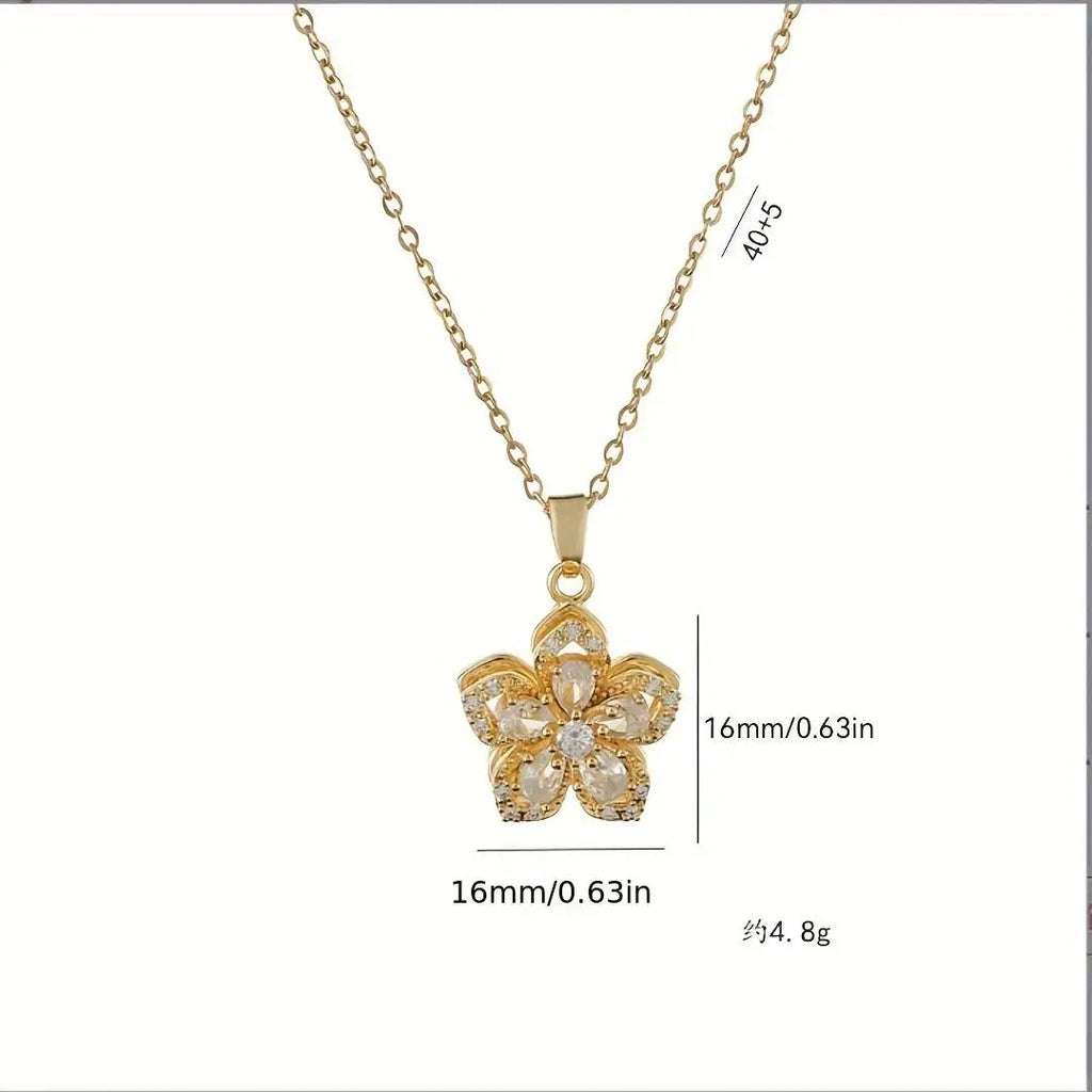 Rinestone Flower Pendant Necklace