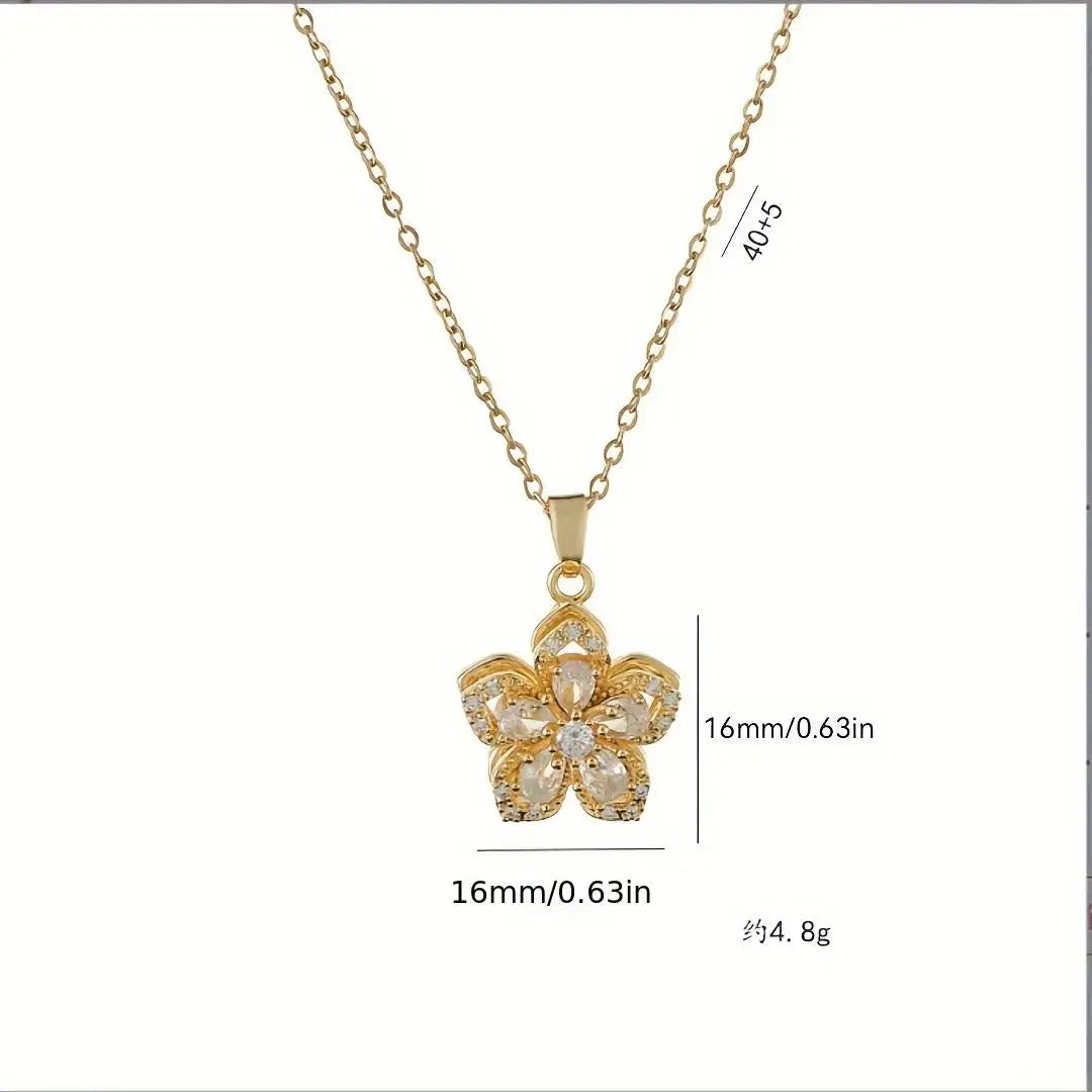 Rinestone Flower Pendant Necklace