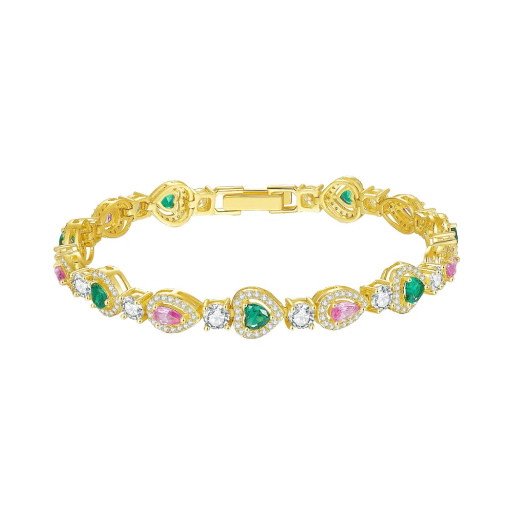 Pink Gemstone & Emerald Bracelet Link